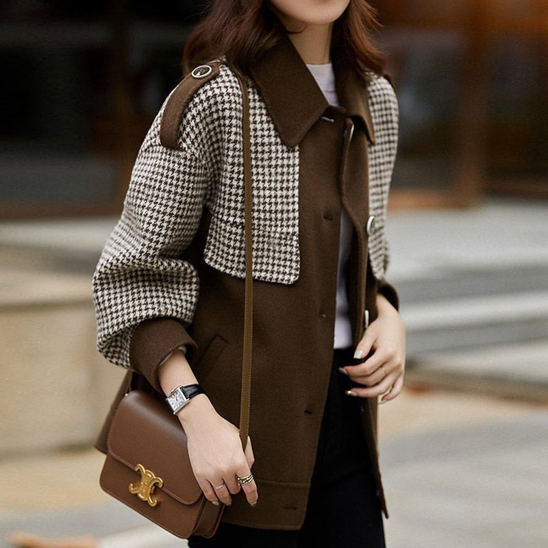 Casual Shift Houndstooth Outerwear