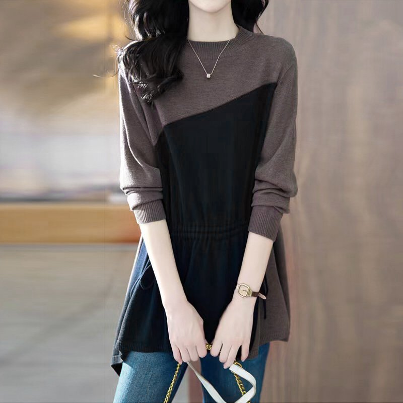 Black Knitted Casual Plain Sweater