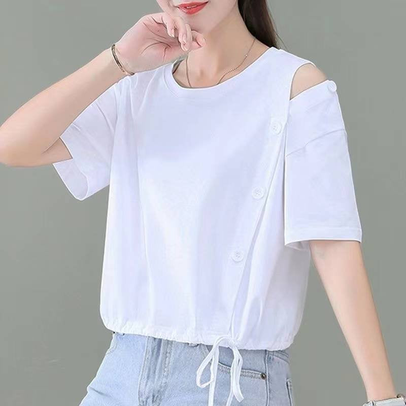 Casual Cotton-Blend Plain Shift Shirts & Tops