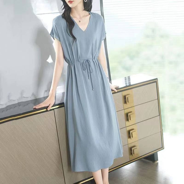 Short Sleeve A-Line Plain Dresses