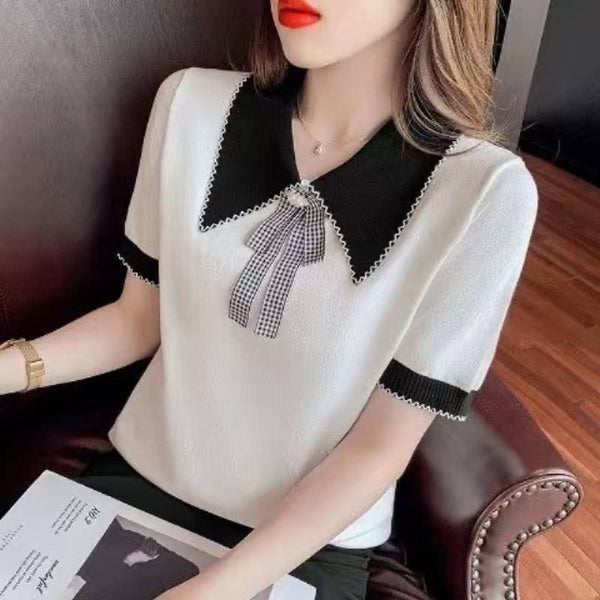 Casual Doll Collar Bow-tie Shirts & Tops