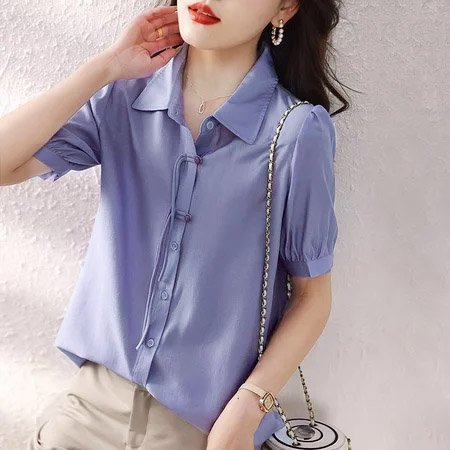 Purple Short Sleeve Plain Shift Shirts & Tops