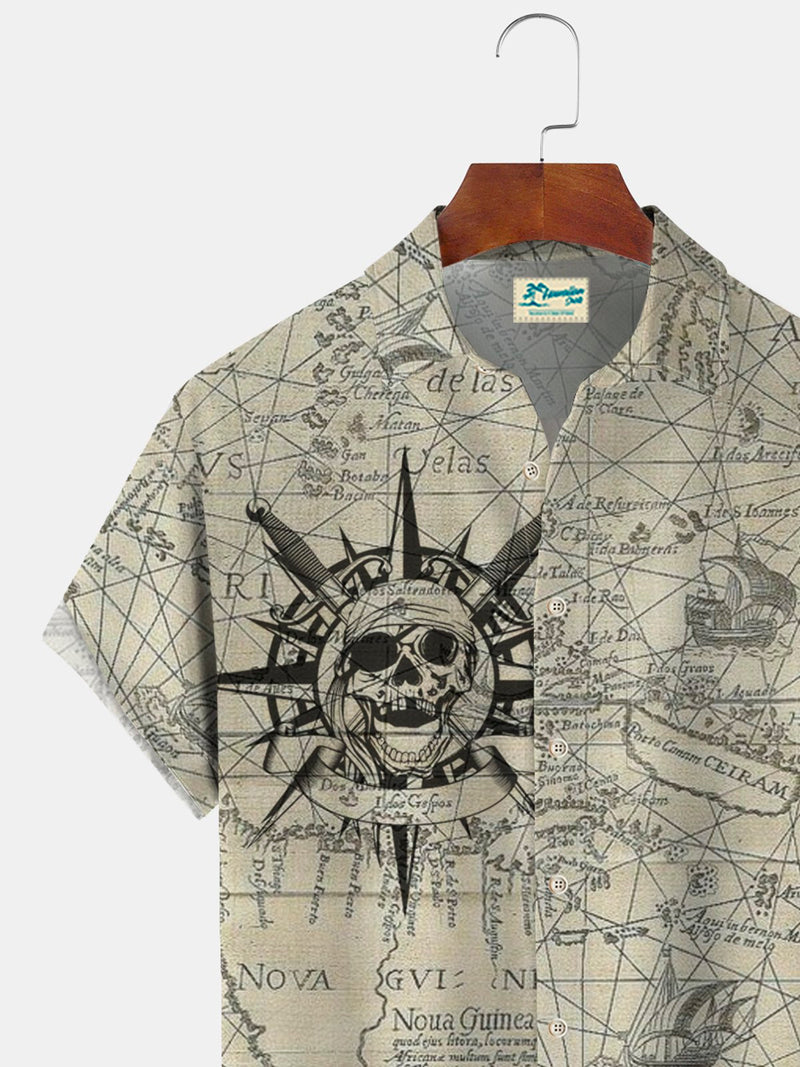 Print Beach Men's Pockets Map Shirt with Pockets