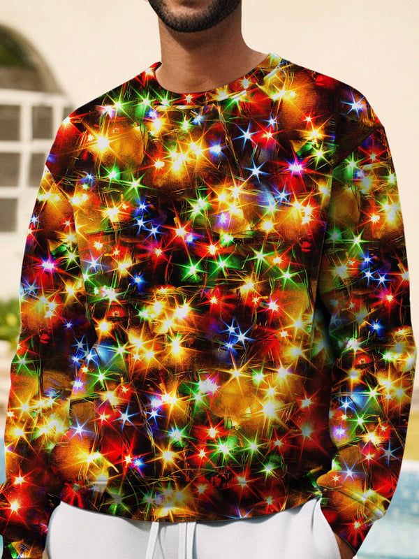 Royaura® Christmas Holiday Men's Round Neck Sweatshirt Lights Art Warm Comfortable Pullover Top Big Tall