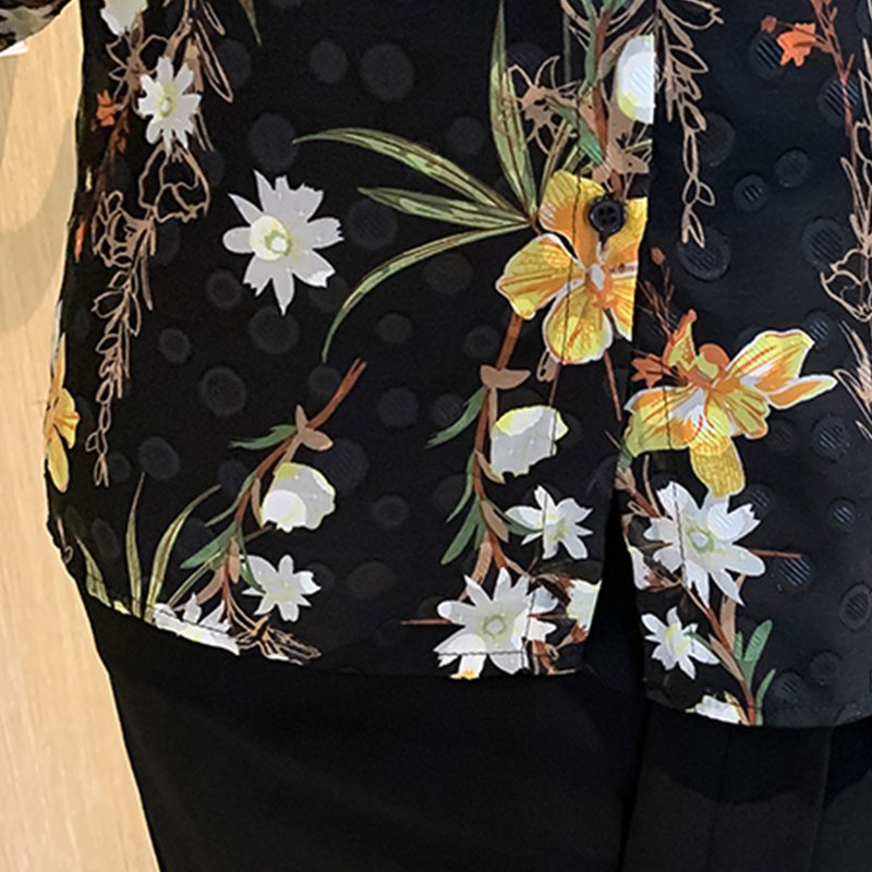Black Floral Long Sleeve Printed Shirts & Tops