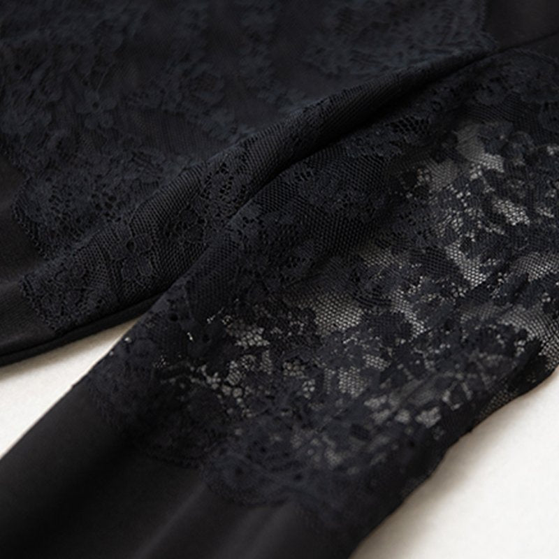 Black Casual Lace Long Sleeve Paneled Dresses