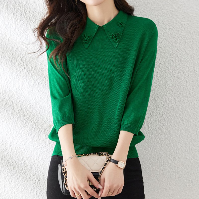 Cocoon Knitted 3/4 Sleeve Shirts & Tops
