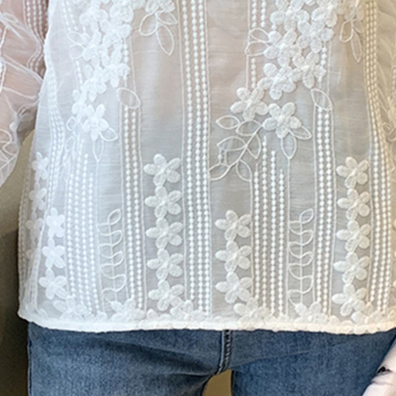White Casual Floral Embroidered Shift Shirts & Tops