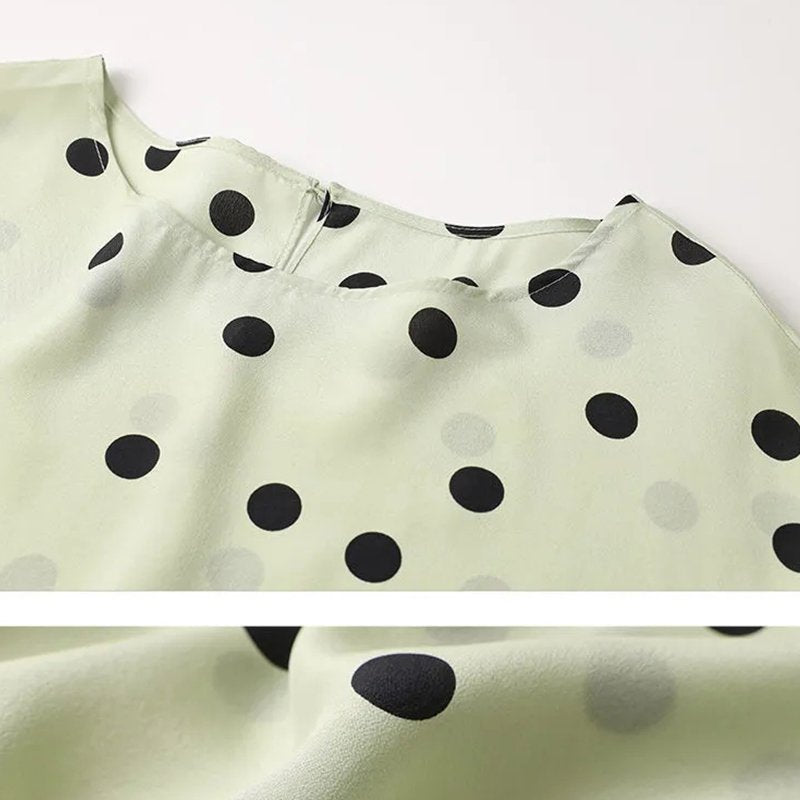 Green Balloon Sleeve Shift Polka Dots Shirts & Tops