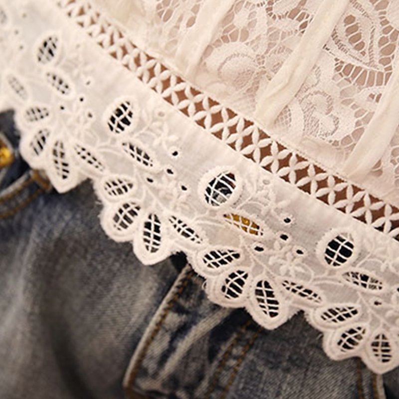 White Floral Casual Lace Shirts & Tops