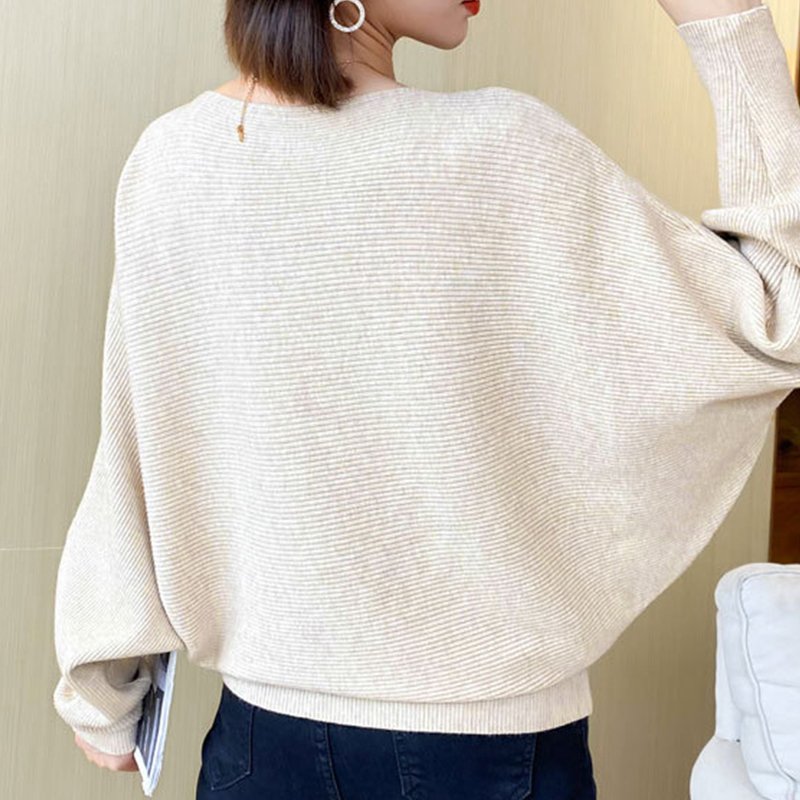 Knitted Cocoon Batwing Plain Shirts & Tops