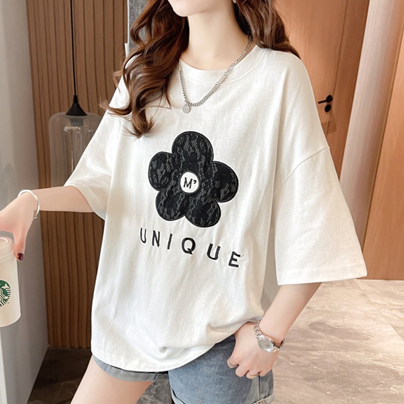 Embroidered Floral Casual Short Sleeve Shirts & Tops