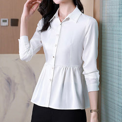 Silk-Chiffon Long Sleeve Plain A-Line Shirts & Tops
