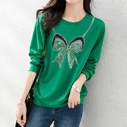 Green Beaded Long Sleeve Cotton-Blend Sweatshirt