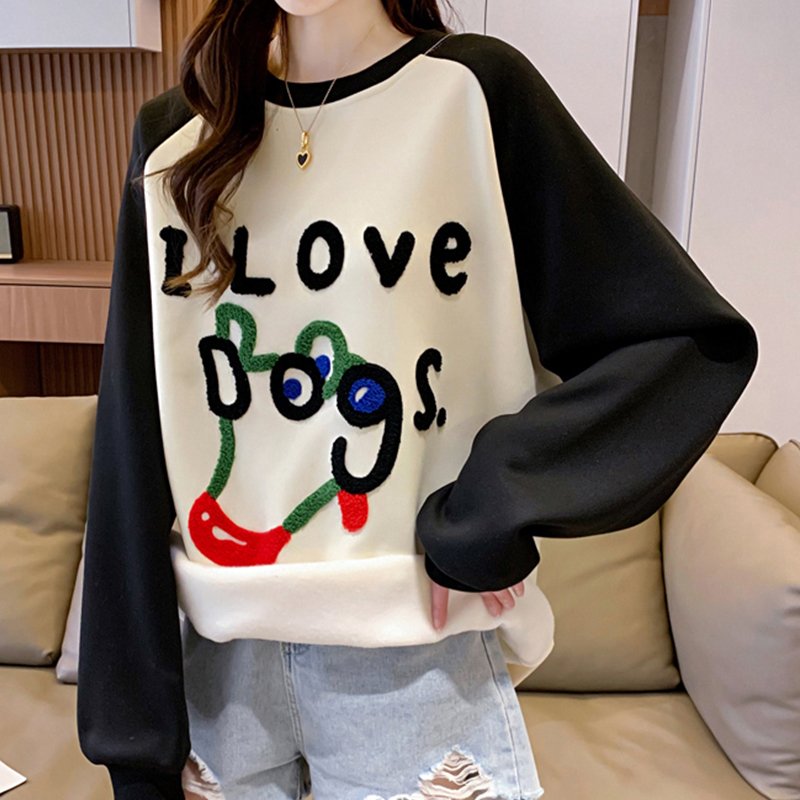 Apricot Embroidered Casual Long Sleeve Sweatshirt