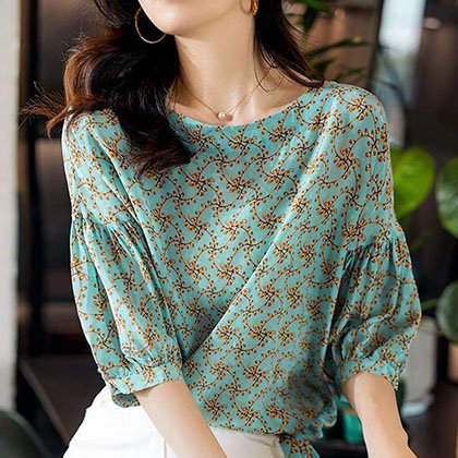 As Picture Floral Half Sleeve Crew Neck Shirts & Tops