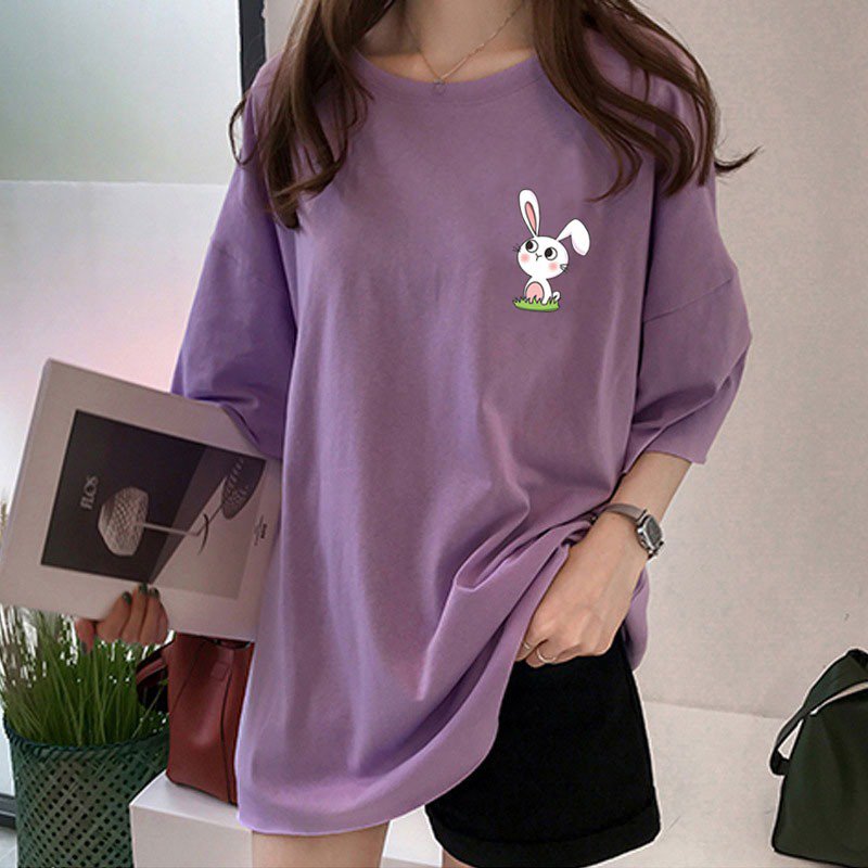 Printed Cotton-Blend Half Sleeve Rabbit Shirts & Tops