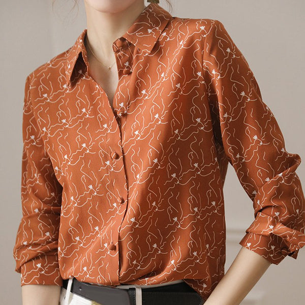 Caramel Casual Printed Long Sleeve Geometric Shirts & Tops