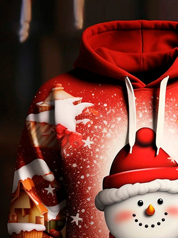Men's Christmas Snowman Print Drawstring Hooded Sweatshirt