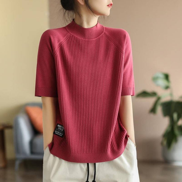 Knitted Sweet Half Sleeve Shirts & Tops