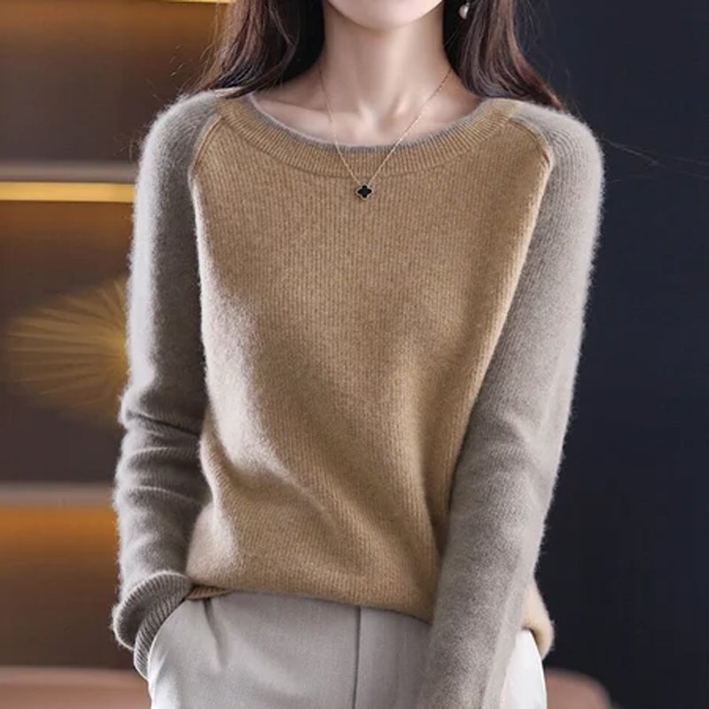 Long Sleeve Color-Block Knitted Casual Sweater