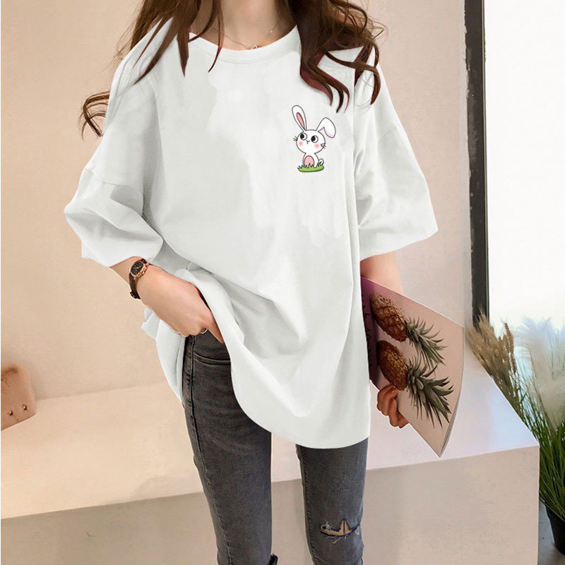 Printed Cotton-Blend Half Sleeve Rabbit Shirts & Tops