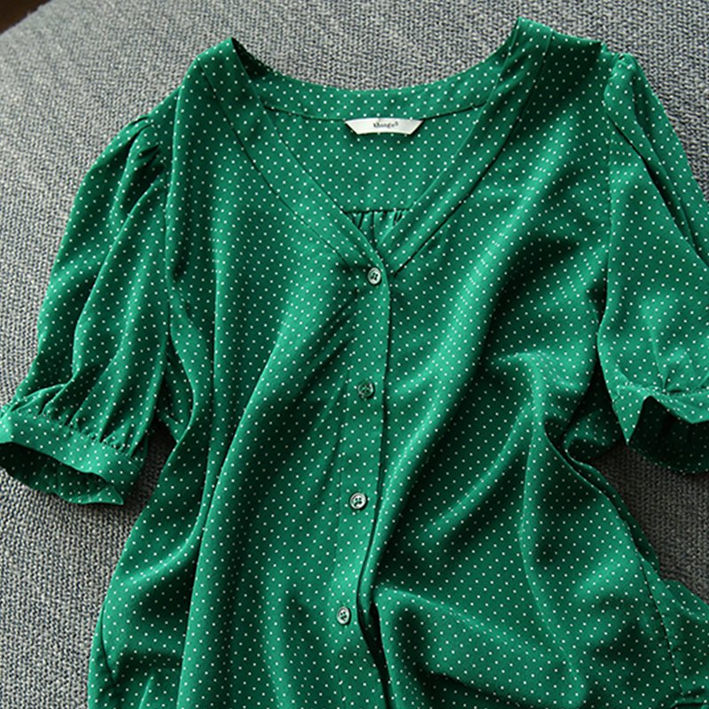 Green Printed Casual Shift Polka Dots Shirts & Tops