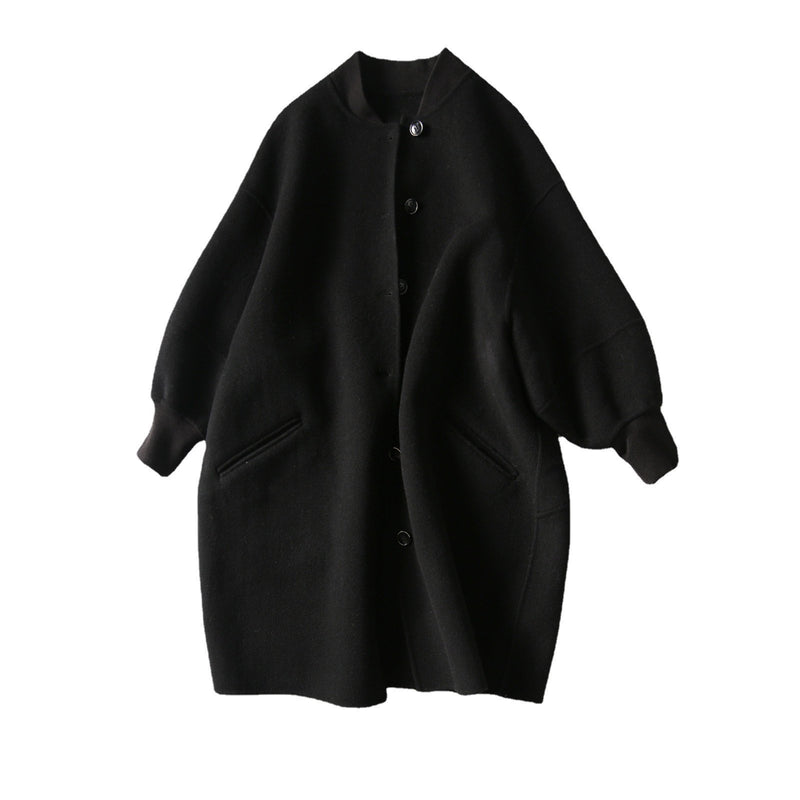 Black Shift Solid Long Sleeve Outerwear