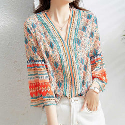 Red A-Line Printed 3/4 Sleeve Tribal Shirts & Tops