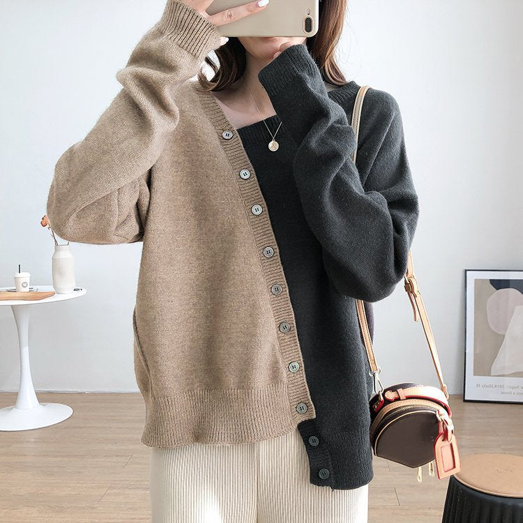 Paneled Cocoon Casual Long Sleeve Sweater