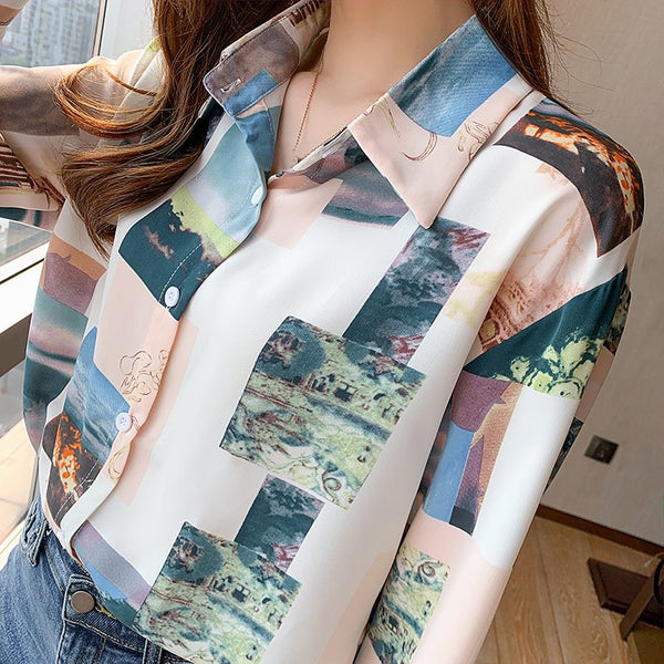 Shift Long Sleeve Abstract Printed Shirts & Tops