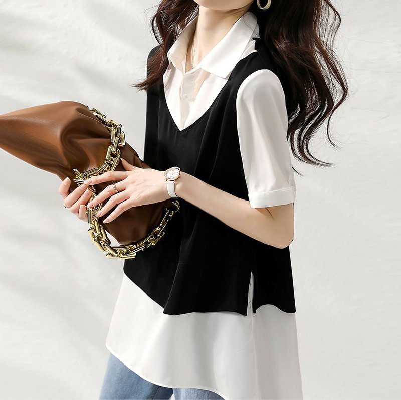 Black Short Sleeve Casual A-Line Shirts & Tops