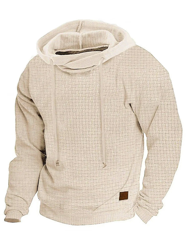 Men's Waffle Plaid Knit Drawstring Hooded Sweatshirt