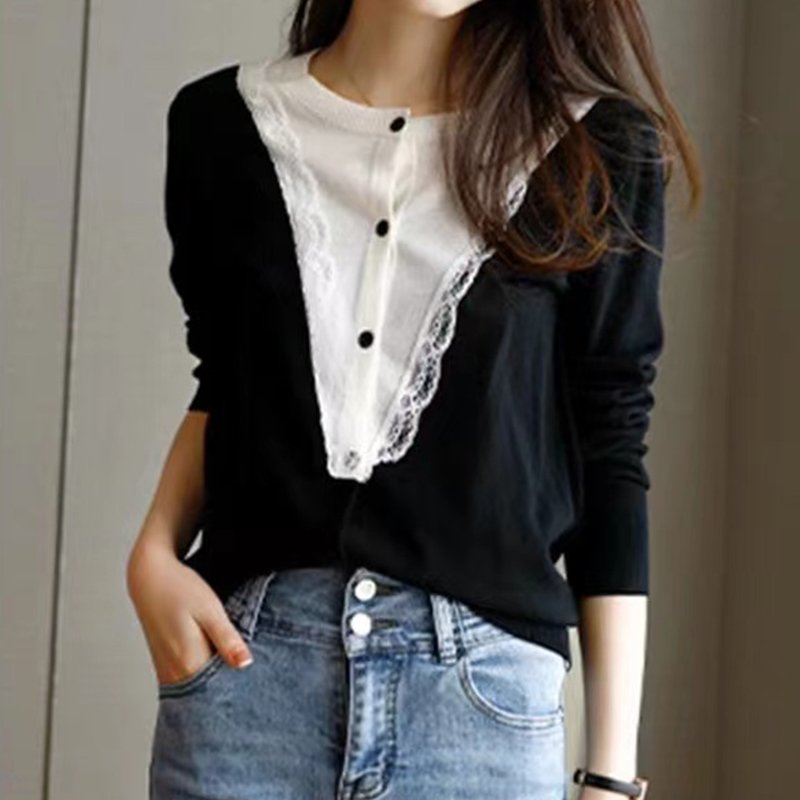 Paneled Long Sleeve Casual Knitted Sweater
