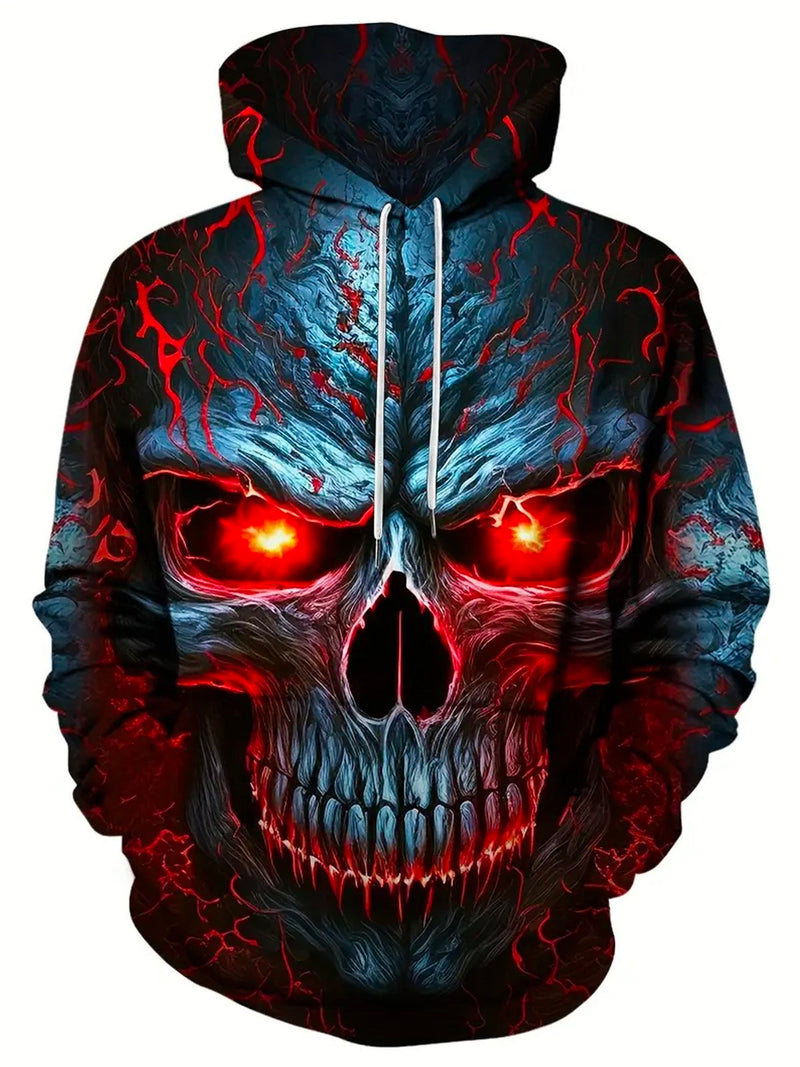 Men's Skull Print Drawstring Hooded Sweatshirt