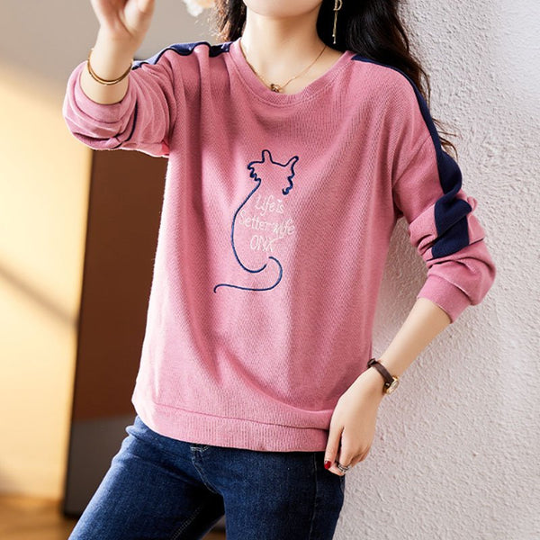 Pink Cocoon Cartoon Casual Embroidered Sweatshirt