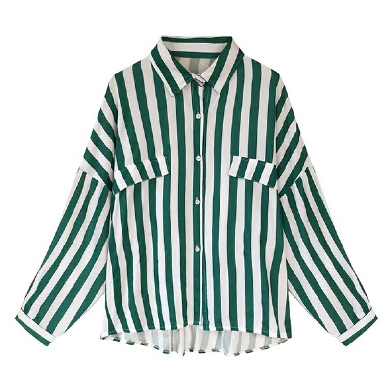 Shift Long Sleeve Striped Pockets Shirts & Tops