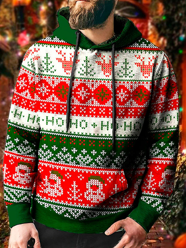 Men's Christmas Snowflake Print Drawstring Hooded Sweatshirt