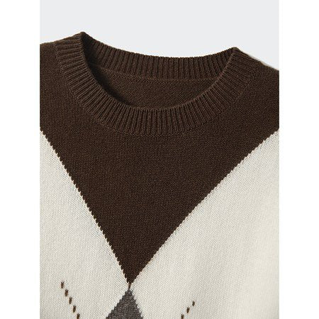 Off White Casual Knitted Geometric Sweater