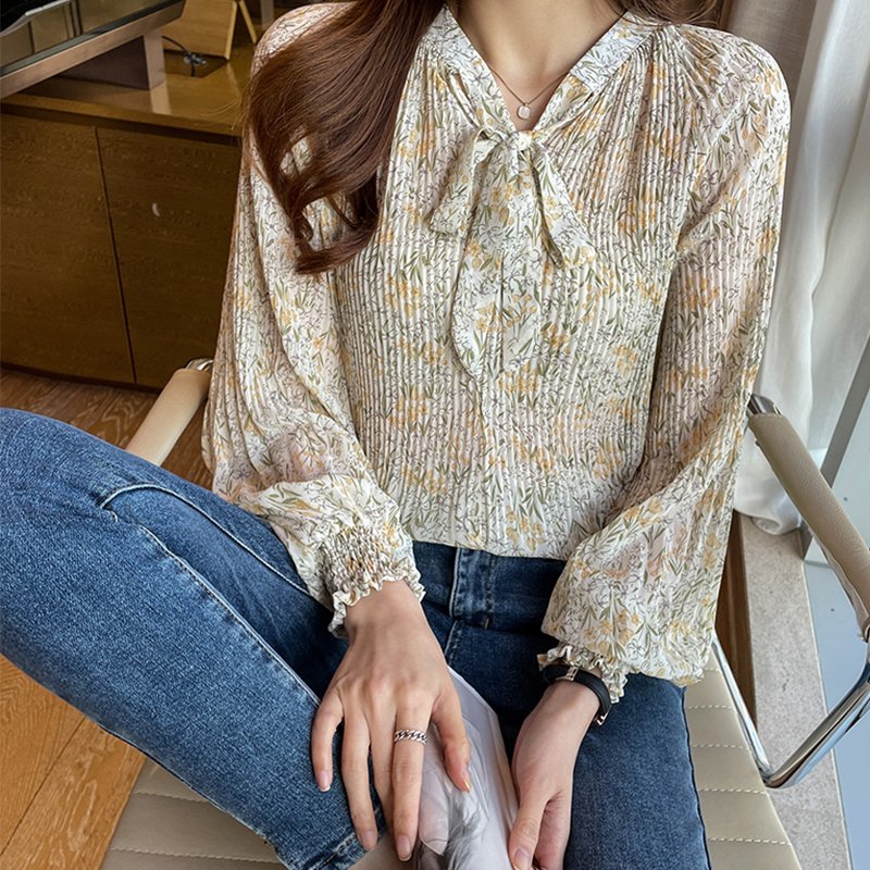 Floral A-Line Long Sleeve Shirts & Tops