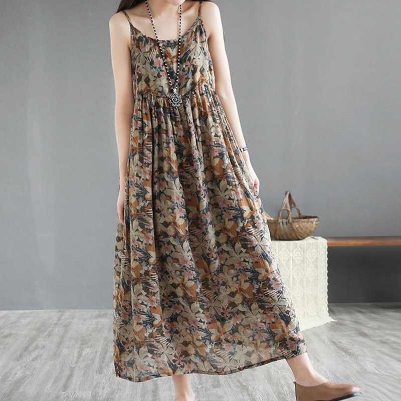 Casual A-Line Floral Sleeveless Dresses