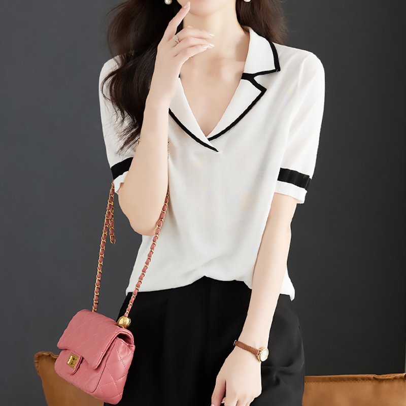 Casual Knitted Short Sleeve Shirts & Tops