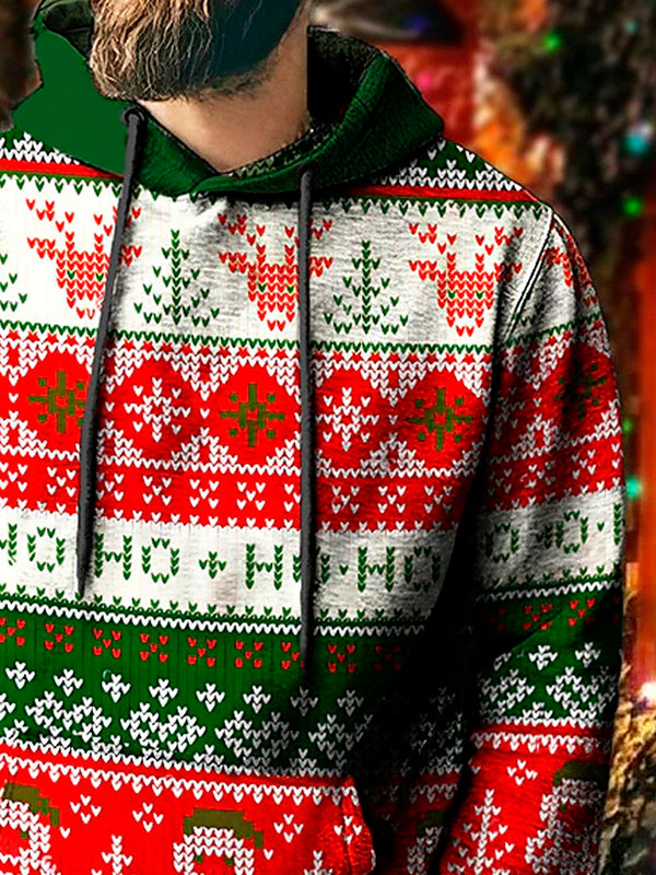 Men's Christmas Snowflake Print Drawstring Hooded Sweatshirt