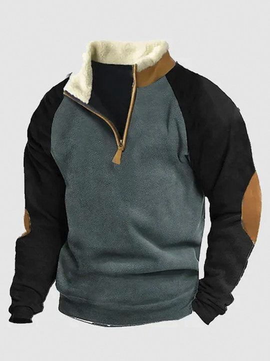 Men's Fleece Stand Collar Outdoor Warm Oversized Sweatshirt for Camping