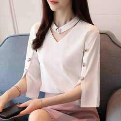White 3/4 Sleeve Shift Elegant Shirts & Tops