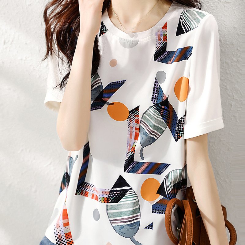 Flower Printed Abstract Short Sleeve Shirts & Tops
