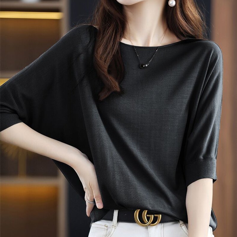 Batwing Plain Cocoon Casual Shirts & Tops