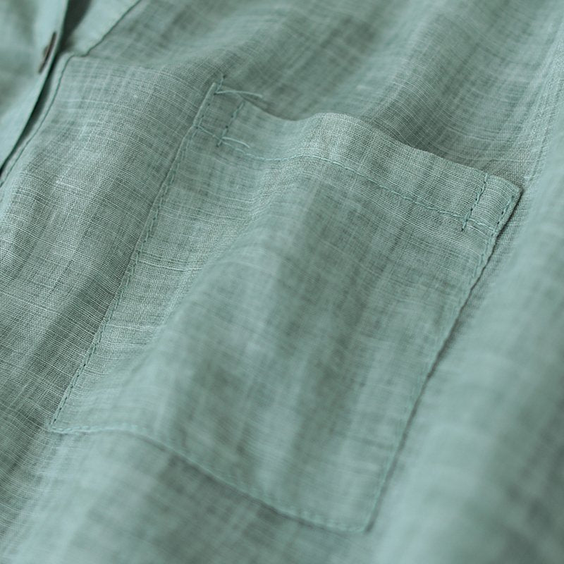 Half Sleeve Pockets Shift Linen Shirts & Tops