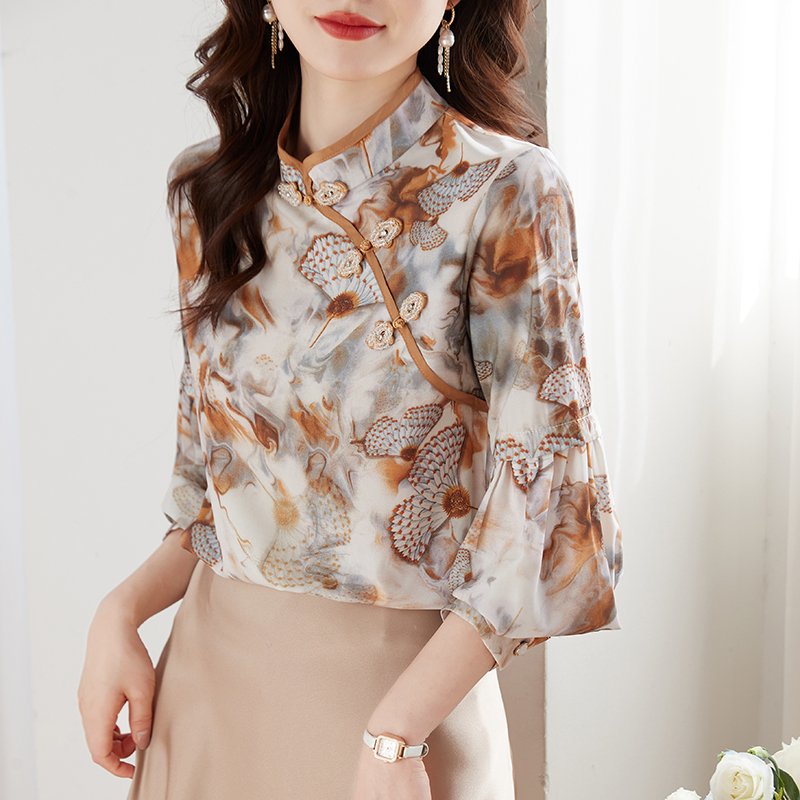Women Vintage Buttoned Floral Shift Shirts & Tops