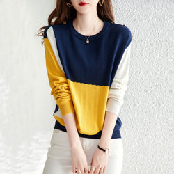 Paneled Cotton-Blend Long Sleeve Sweater